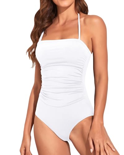Image of Holipick Women Tummy Control One Piece Swimsuits Strapless Bandeau Bathing Suits Slimming Halter Swimwear
