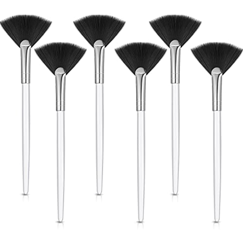 Maitys 6 Pieces Fan Mask Brushes Soft Fan Facial Mask Applicator Tools Brush Makeup Brushes Cosmetic Tools with Handle for Makeup Women(White Hair)