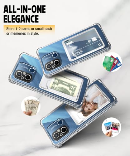 Image of WOW IMAGINE Transparent Back Cover Case for Xiaomi Redmi 12C | Poco C55 | Flexible Built-in Slim Card Pockets Wallet | 360 Camera Protection TPU | Soft Silicone Mobile Cover - Transparent