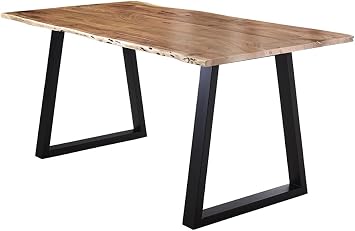 SAM Lubin Dining Table 200 x 100 cm Acacia Natural Tree Edge V-Frame Black