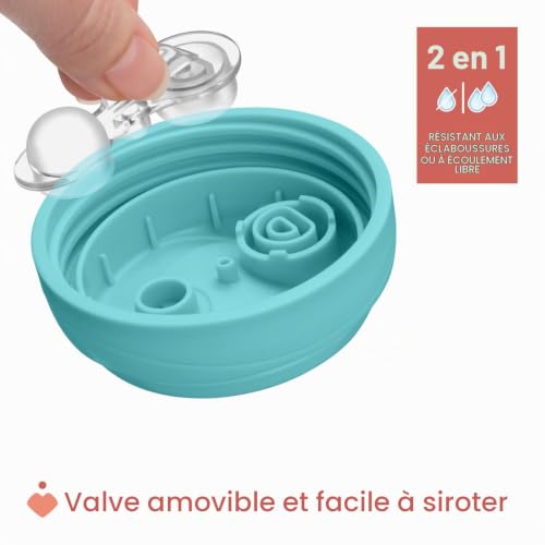 Chicco Active Cup Tasse en plastique anti-goutte pour enfants 266 ml, gobelet pour biberon 14+ mois pour apprendre à boire, thermique avec bec ergonomique anti-morsure et valve Easy-Sip, sans BPA,Azur