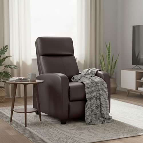Image of PayLessHere Recliner Chair Single Reclining Sofa Home Theater Seating with Lumbar Support and Padded Backrest for Living Room and Bedroom (Leather, Brown-Massage)