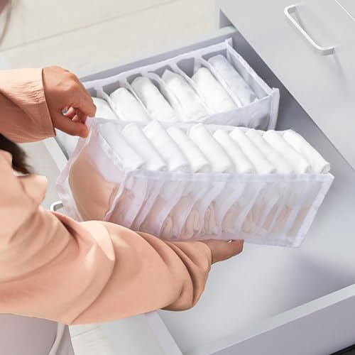 2-Pcs-11-Grids-7-Grids-Underwear-Drawer-Organisers-Sock-Drawer-Organizer-Divider-Underwear-Storage-Boxes-Foldable-Closet-Dresser-Drawer-Organizer-for-Storing-Socks-White