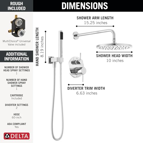 Delta Faucet Modern Raincan 2-Setting Round Shower System Including Rainfall Head and Handheld Spray, Valve and Trim Kit, Chrome 342702 by DELTA - Used condition - CA$398.41