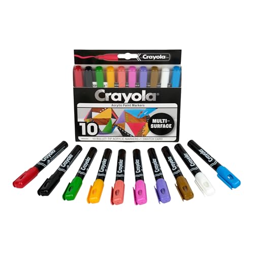 Crayola Bullet Tip Acrylic Paint Markers (10ct) Adult Coloring Marker Set Coloring Book Art Supplies For Drawing Journaling & Construction Paper Crafts
