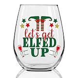 DYJYBMY Let's Get Elfed Up Wine Glass, Christmas New Year Gifts for Women, Christmas Wine Glass for