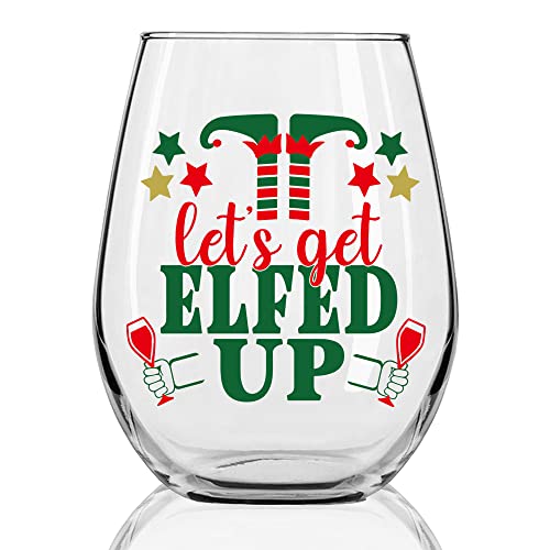 Dyjybmy Let's Get Elfed Up Wine Glass, Christmas New Year Gifts For Women, Christmas Wine Glass For Women Men Sister Friends, Wine Glass For Thanksgiving Christmas Wedding Party #TOP3