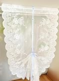 Jeeman Elegante Jacquard Raffrollo Spitzen mit Blumenmustern Raffgardine Halbtransparente Vorhang Landhausstil Küchenvorhang Schlafzimmervorhang Balkonvorhang Weiß HxB 160x60cm 1 Stück