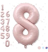 Foil 8 Balloon, Dusty Light Pink Big Number 8 Balloons for Girls Birthday Party Decor, 40'' Mylar...