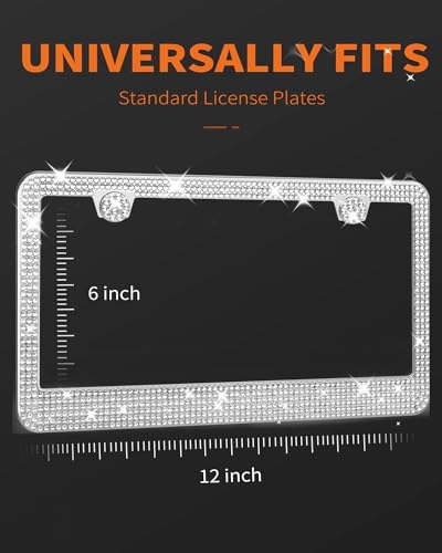 HOTOR License Plate Frame - Lastingly Bling and Sparkly License Plate Frame for Women, Stainless Steel & Obstruction-Free Frame with Multifaceted Rhinestones,White, 1 Pack - Thumbnail 6