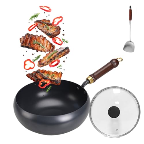 Olla de hierro grueso sin recubrimiento con tapa de madera 11.02 pulg miniatura 1