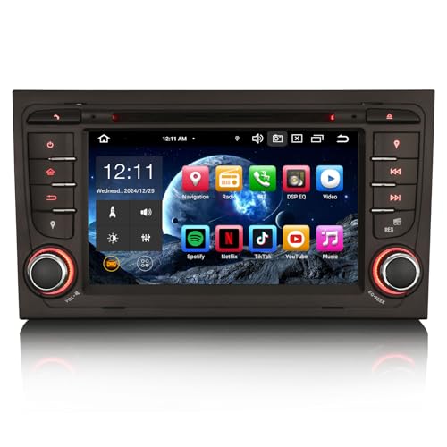 Erisin 8-núcleos 4GB+64GB Android 12 Radio Coche Bluetooth para Audi A4 S4 RS4 RNS-E Seat Exeo Estéreo Navegador GPS Soporta Dab+ CarPlay Android Auto DSP WiFi FM RDS OBD2 Pantalla táctil CD Player