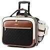 LOVEVOOK Rolling Laptop Bag Women, 17.3 Inch Laptop Briefcase with Wheels, Soft Sided Underseat Carry On Luggage Personal Item Suitcase for Work Travel Business, Black Brown Beige