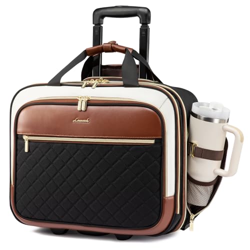 LOVEVOOK Rolling Laptop Bag Women, 17.3 Inch Laptop Briefcase with Wheels, Soft Sided Underseat Carry On Luggage Personal Item Suitcase for Work Travel Business, Black Brown Beige by LOVEVOOK - Used condition - US$57.17