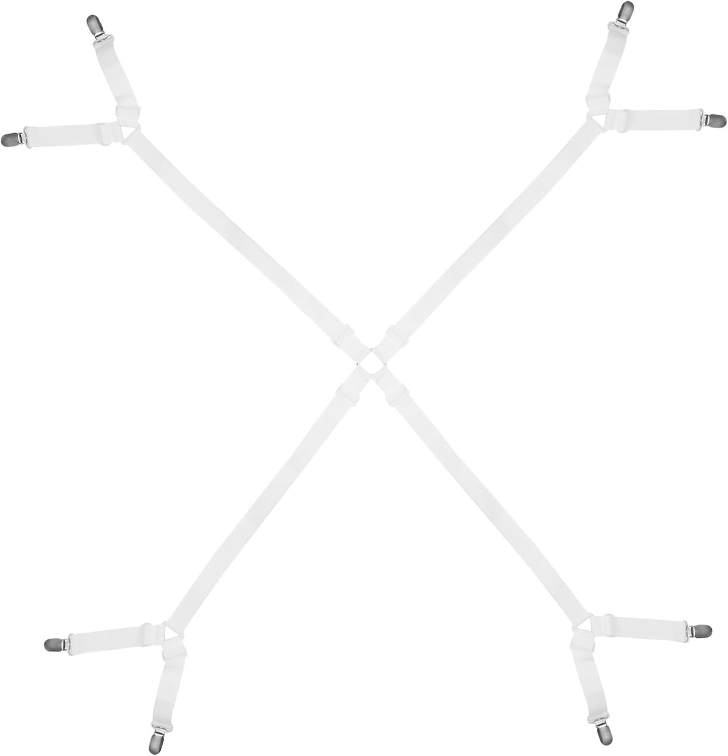 PRETYZOOM Adjustable Sheet Straps Set with 8 Clips - Elastic Bed Sheet Band Grippers Mattress Pad Duvet Cover Corner Holder for Secure Bedding Fit 78.74X78.74X0.39In White