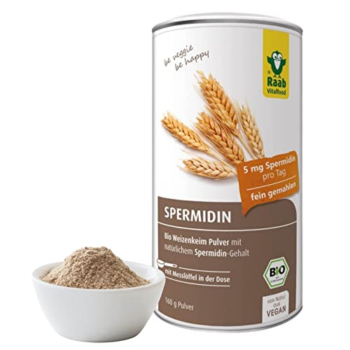 Raab Vitalfood Bio Spermidin-Pulver aus Weizenkeim-Pulver (160g) I Spermidin-Gehalt: 5mg pro Portion I Laborgeprüfte Qualität, vegan & laktosefrei I Made in Germany