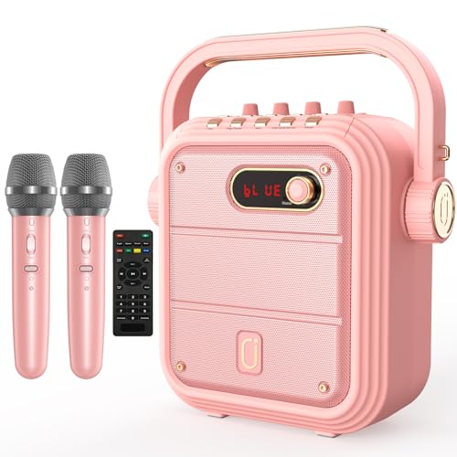 JYX Karaoke Machine with 2 Wireless Mics,Pink Karaoke Speaker with Treble/Bass Adjustment,Bluetooth Speaker PA System with Vocal Cut,8 Sound Effects,Support TWS/REC/BT/USB/SD/AUX for Party,Livestream