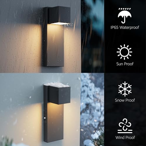 Aoceley 4 Pack 13" Modern Outdoor Led Wall Light,16W 3000K 1200Lumen Porch & Patio Hardwired Wall Mount Wall Sconces,Exterior IP65 Waterproof Aluminum Wall Lamp for Front Door Garage Garden(Black) by Aoceley - Used condition - Image 2