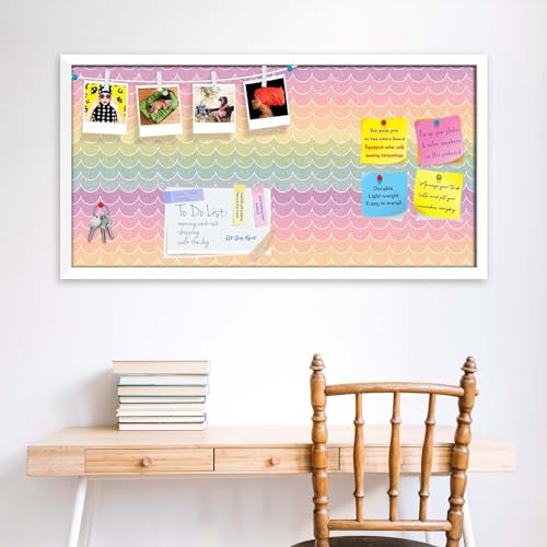 Image of ArtzFolio Wavey | Bulletin Board Notice Pin Board | Vision Soft Board Combo with Thumb Push Pins & Sticky Notes | White Frame | 36 x 18 inch (91 x 46 cms)