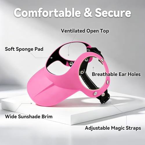 ENJOYING Dog Visor Hat with Ear Holes, Pet Sun Hat for Small to Medium Dogs, Outdoor Walking Running Hiking Dog Sun Protection, Adjustable Head & Chin Straps, Cool Pink — view 4