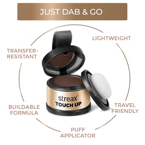Image of Streax Hair Root Touch Up for Grey Hair, Brown - 4gm | Hair Cover Up Powder I Covers Grey Hair & Bald Patches | Instant Hair Colour Touch Up, Beard touch up for men