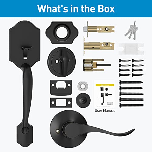 Hosom Front Door Handle Set, Exterior Door Lock Set With Deadbolt, Single Cylinder, Reversible For Right And Left Handed Doors, Matte Black #TOP2