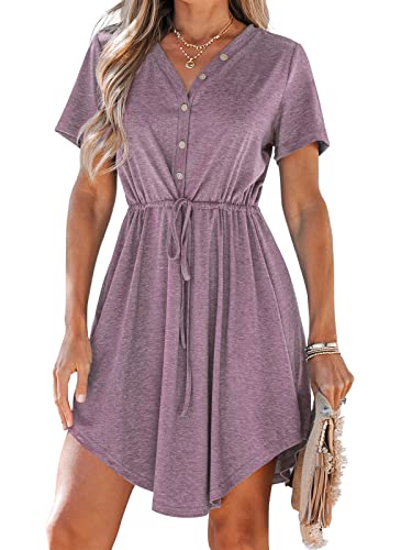 Cupshe Belted Dolphin-Hem Mini Dress Short Sleeves Button Front Dresses For Women Casual Summer Large Maroon #TOP8