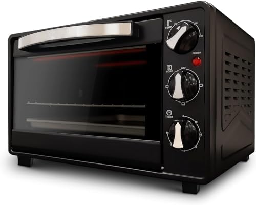 Grunkel - Horno eléctrico multifunción de sobremesa de 23l con 3 funciones de calor y selector de temperatura hasta 230°C. Temporizador hasta 60 min - 1600W (Negro) (HR-23HN)