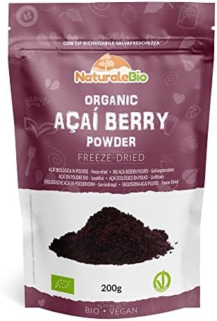 Organic Acai Berries Powder - Freeze-Dried - 200g. Brazilian Acai, Lyophilised, Raw. Extract from Açai Berry Pulp. Vegan & Vegetarian Friendly