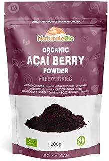 Organic Acai Berries Powder - Freeze-Dried - 200g. Brazilian Acai, Lyophilised, Raw. Extract from Açai Berry Pulp. Vegan & Vegetarian Friendly