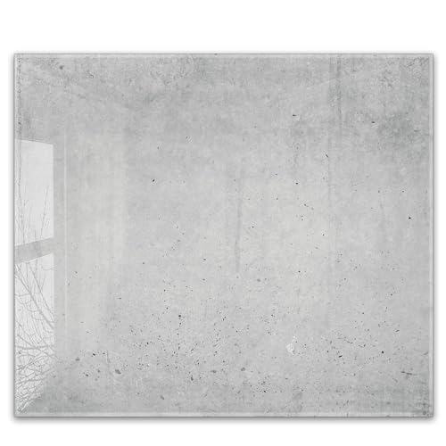 Herdabdeckplatte 60x52 cm einteilig – Grauer Beton, Steinwand | ESG Glas Ceranfeldabdeckung, Schneidebrett, Abdeckplatte, Herd, Induktion, Küche