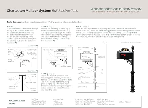ADDRESSES OF DISTINCTION Charleston Mailbox & Post System – Black Rust Resistant Mailbox – Includes Address Plaque, Numbers, Scroll & Mounting Hardware (Large)