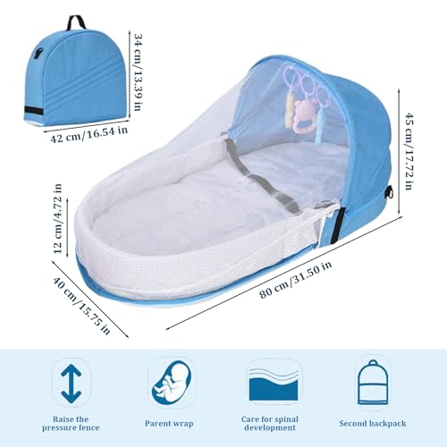 CNAFGBGG Cama de Viaje para bebé, moisés portátil Plegable, Cuna de Viaje con Dosel y Juguetes para guardería, Tienda de campaña Lavable y Desmontable para bebé, Azul.. - imagen 6