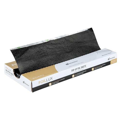 Restaurantware-Foil Lux 12 x 10.8 Inch Pop-Up Foil Sheets, 100 Disposable Foil Papers For Food - Orange Peel Embossing, Interfolded, Black Aluminum Foil Sheets, Greaseproof, Freezable, Oven Ready by Restaurantware - Used condition - US$13.76