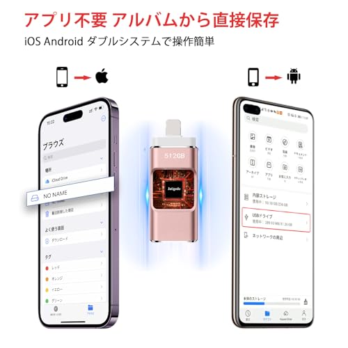 【アプリ不要・正規認証品 】512GB Phone対応usbメモリ写真保存 直接usbに写真を移す４in1 フラッシュドラメモリ人気 USB 両面挿しスマホ USB メモリー フラッシュドライブ Android パソコン対応 USBメモリ phoneの写真 を パソコン に 取り込む 容量不足解消(512GB-ピンク)