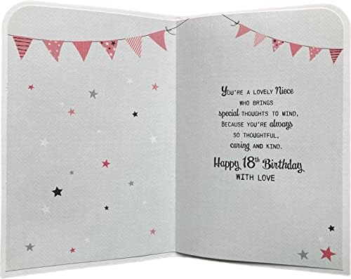 to A Fabulous Niece 18 Birthday Card Age 18 18th Eighteen Grey/Pink/Black/Silver Balloons/Words 3D/Glitter/Foil Detail(PRELUDE45618)