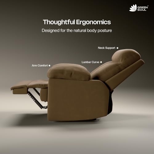 Image of Green Soul Cloud | Single Seater Manual Recliner Sofa | Ultra Soft Suede Fabric | Recline & Relax (R1) | Oversized Leg Rest & Cushioned Lumbar (Brown)