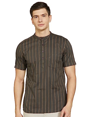 Amazon Brand - Symbol Men's Striped Regular Band Collar Half Sleeve Casual Shirt (SY-S22-CS-05_Brown-Stripe M) Amazon Brand - Symbol Men's Striped Regular Band Collar Half Sleeve Casual Shirt (SY-S22-CS-05_Brown-Stripe M)