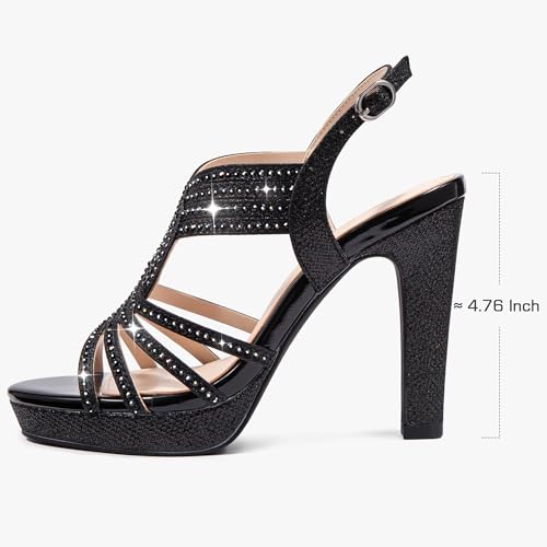 Image of Platform Heels for Women Sandals Dressy Sparkly Rhinestone Chunky