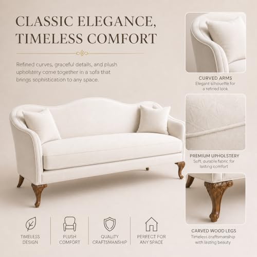 Image of Chaise Lounge Royal Carving Sofa Design Golden Polished and Leatherette Cover (Off White)