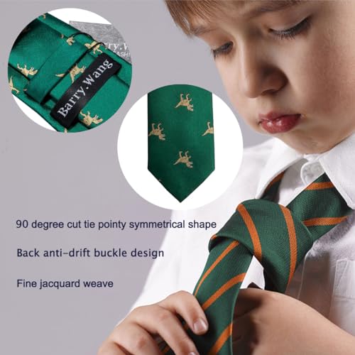 Barry.Wang Boy's Necktie Regular Silk Woven Stripe Solid Tie Pocket Square4