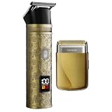 Cordless Hair Clippers, 4 Detachable Combs, Gold-Toned Hair Trimmer with LCD Display, Type-C Rechargeable for Haircuts and Beard Grooming