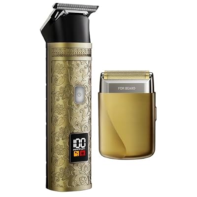 Cordless Hair Clippers, 4 Detachable Combs, Gold-Toned Hair Trimmer with LCD Display, Type-C Rechargeable for Haircuts and Beard Grooming