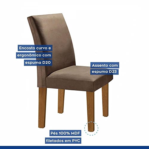 Conjunto Sala de Jantar Mesa Tampo MDF 6 Cadeiras Espanha Siena Móveis Ypê/Off White