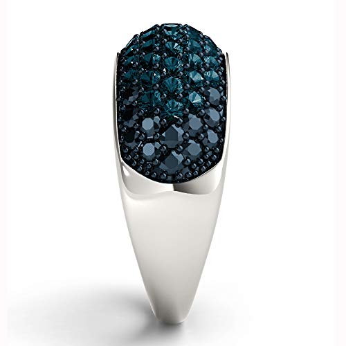 Dzon Sterling Silver 1Ct Tdw Blue Diamond Studded Ladies Cocktail Prong Set Right Hand Fashion Anniversary Wedding Multi Row Ring Band For Women Girls(I-J, I2) Ring Size 7 #TOP5