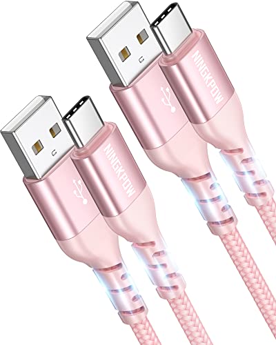 NINGKPOW Câble USB C [2M+2M / Lot de 2] 3.1A Cable USB C Charge Rapide Nylon Tressé Chargeur Type C pour Samsung Galaxy S22 S21 S20 S10 S9 A12 A21 A51, Huawei P50 P40, Redmi Note 10 9 8, Oneplus-Rose