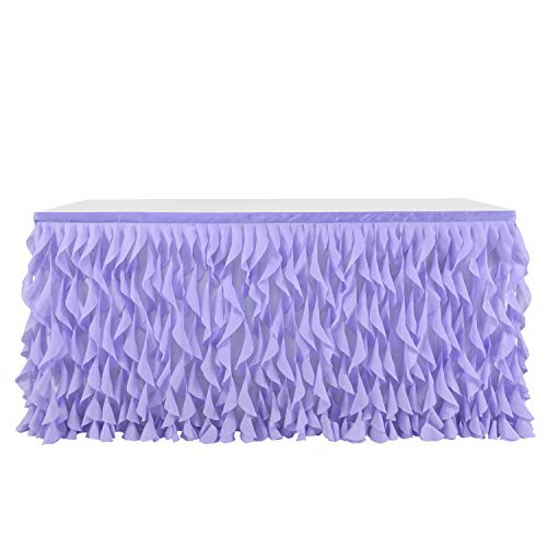 leegleri 9FT Lavender Purple Curly Willow Tulle Tutu Table Skirt for Rectangle or Round Table,Ruffle Table Skirts for Mermaid Party Baby Shower Decoration(9ft Table Skirt)