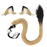 JUNBOON Costume Set Plush Lion Ears Hair Clips Long Tail Halloween Cosplay Accessories