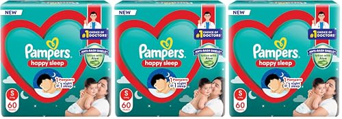 Image of Pampers Happy Sleep Pant Style Baby Diapers, Small (S), 60 Count, 1 Pampers : 1 Night Sleep, with Anti Rash Shield, 4-8 Kg Diapers (Pack of 3)