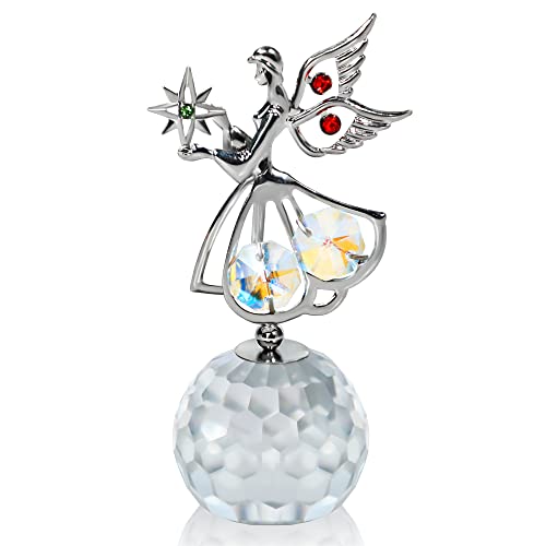 H&D Hyaline & Dora Silver Plated Crystal Studded Guardian Angel Figurine Ornament With Crystal Base Decorative Home Office Tabletop Keepsake Gift For Xmas Mother's Day Valentine's Day Birthday Party #TOP6